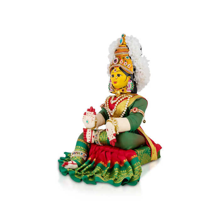 Varalakshmi Amman Set With Manai - Full Alankaram - Red W Green - 7 Inch