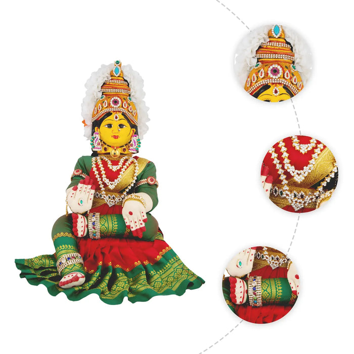 Varalakshmi Amman Set With Manai - Full Alankaram - Red W Green - 7 Inch