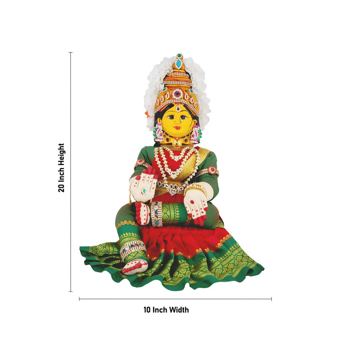 Varalakshmi Amman Set With Manai - Full Alankaram - Red W Green - 7 Inch