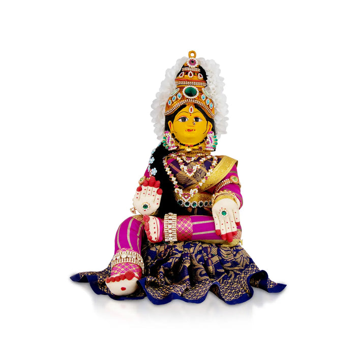 Varalakshmi Amman Set With Manai - Full Alankaram - Blue W Pink - 7 Inch