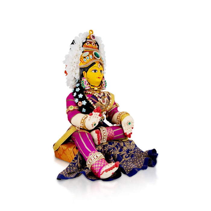 Varalakshmi Amman Set With Manai - Full Alankaram - Blue W Pink - 7 Inch