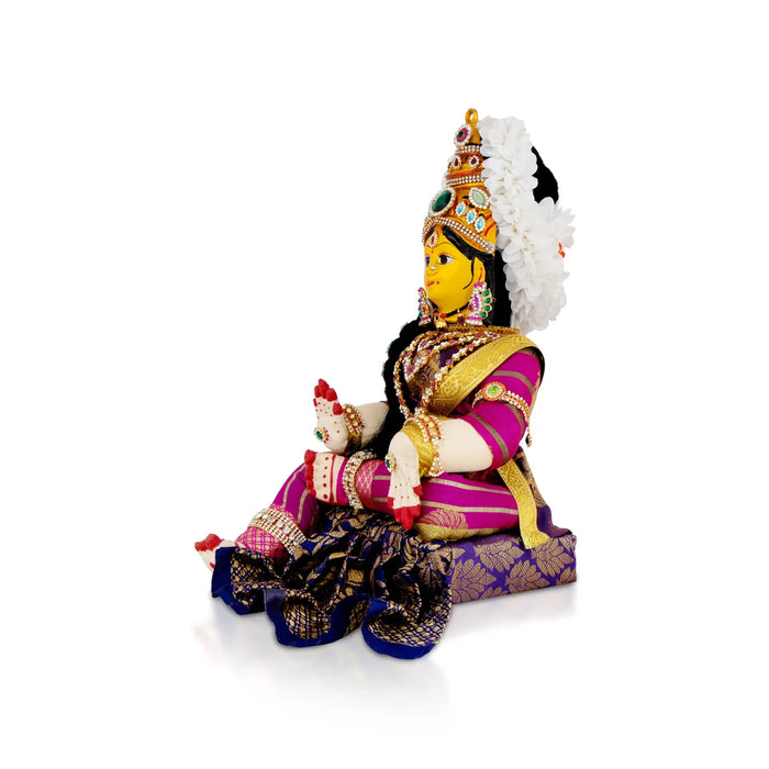 Varalakshmi Amman Set With Manai - Full Alankaram - Blue W Pink - 7 Inch