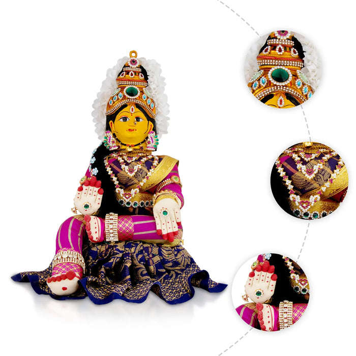 Varalakshmi Amman Set With Manai - Full Alankaram - Blue W Pink - 7 Inch