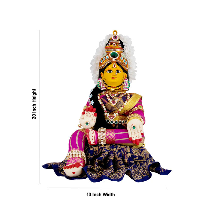 Varalakshmi Amman Set With Manai - Full Alankaram - Blue W Pink - 7 Inch