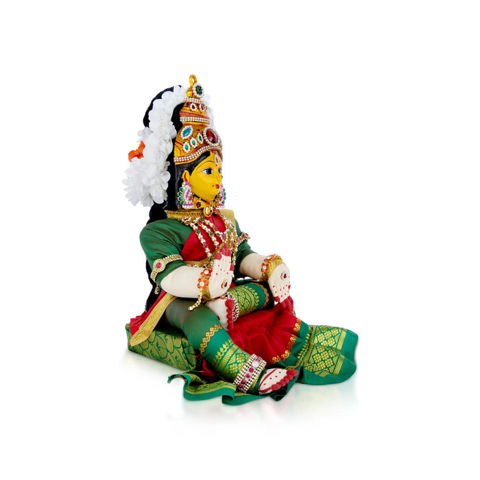 Decorated Varalakshmi Stand With Face- 20 X 10 Inches | Varalakshmi Decor/ Green&Red Ammavari Vigraham For Pooja