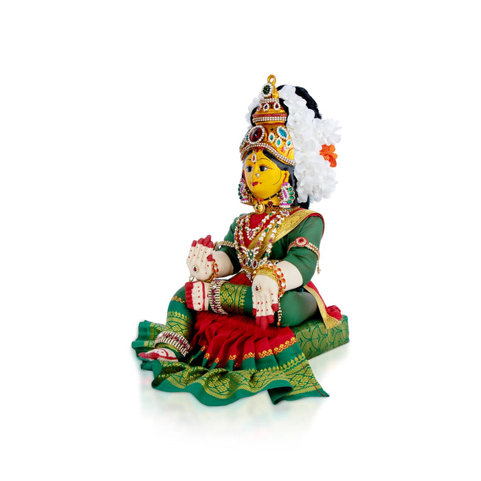 Decorated Varalakshmi Stand With Face- 20 X 10 Inches | Varalakshmi Decor/ Green&Red Ammavari Vigraham For Pooja