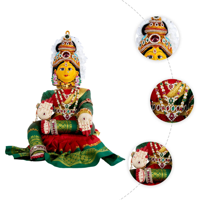 Decorated Varalakshmi Stand With Face- 20 X 10 Inches | Varalakshmi Decor/ Green&Red Ammavari Vigraham For Pooja
