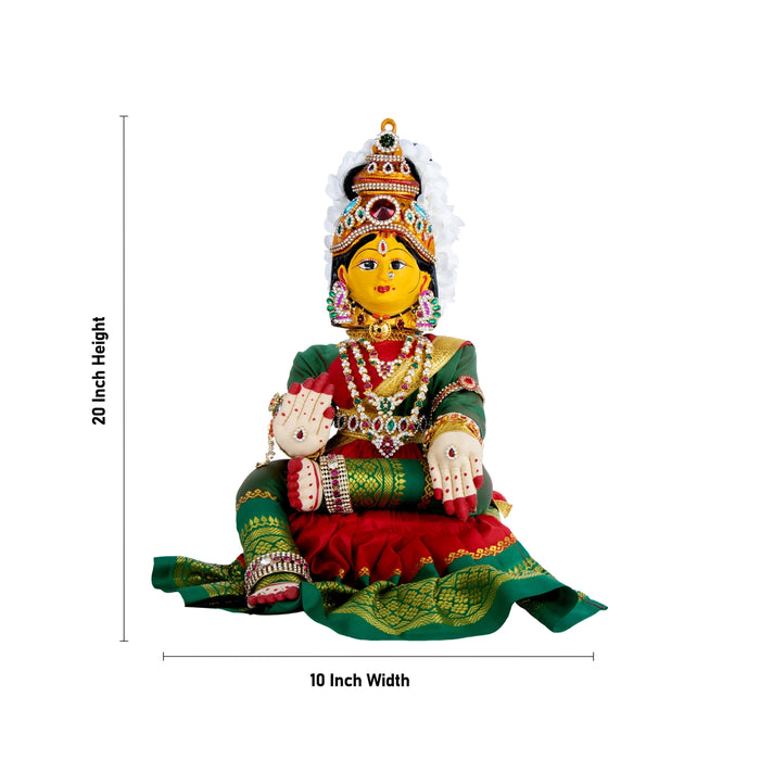 Decorated Varalakshmi Stand With Face- 20 X 10 Inches | Varalakshmi Decor/ Green&Red Ammavari Vigraham For Pooja
