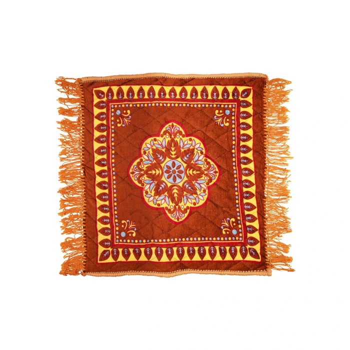 Pooja Aasan Mat - 18.5 x 18.5 Inches | Velvet Pooja Mat/ Asan Mat for Meditation