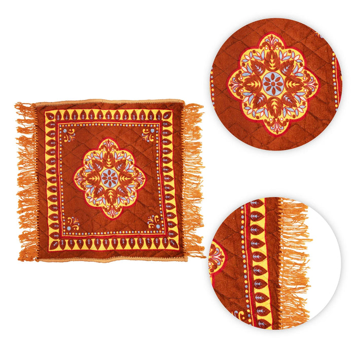 Pooja Aasan Mat - 18.5 x 18.5 Inches | Velvet Pooja Mat/ Asan Mat for Meditation