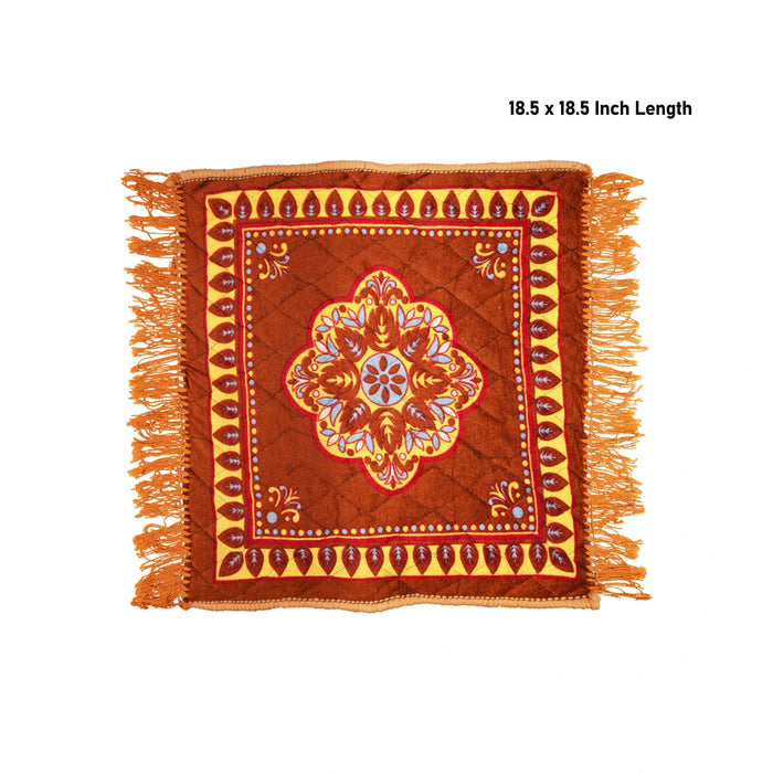 Pooja Aasan Mat - 18.5 x 18.5 Inches | Velvet Pooja Mat/ Asan Mat for Meditation