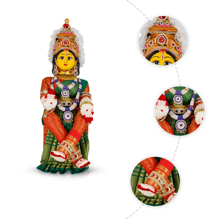 Varalakshmi Amman Set - Full Alankaram - Green W Red - 13 Inch
