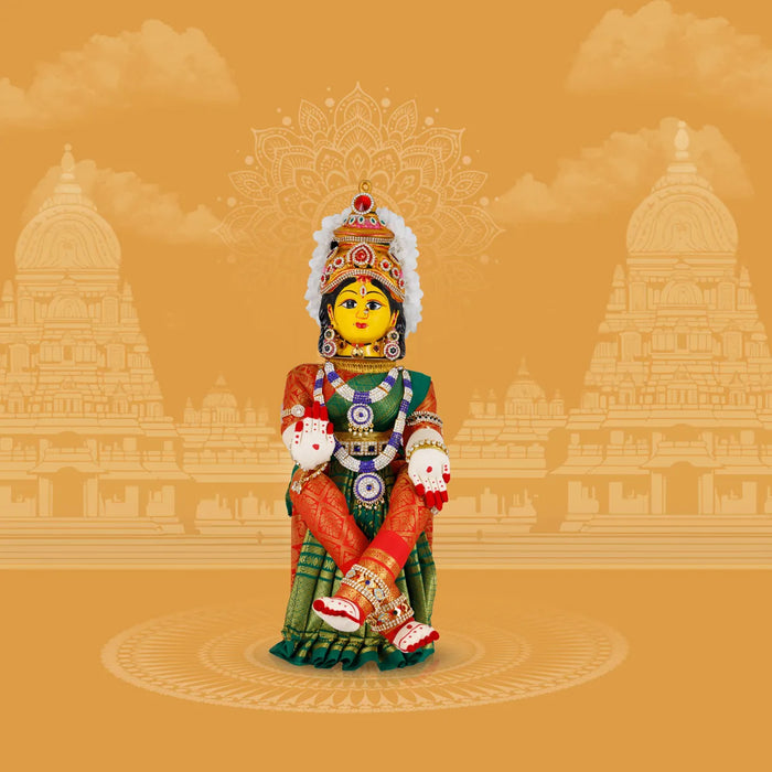 Varalakshmi Amman Set - Full Alankaram - Green W Red - 13 Inch
