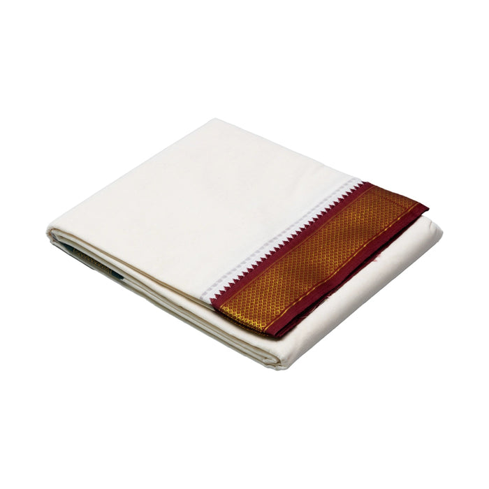 Veshti - 9 x 5 Yards | Half White Vesti/ 11 Kan Jari Border Dhoti for Men