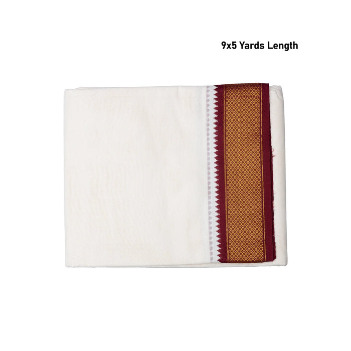 Veshti - 9 x 5 Yards | Half White Vesti/ 11 Kan Jari Border Dhoti for Men