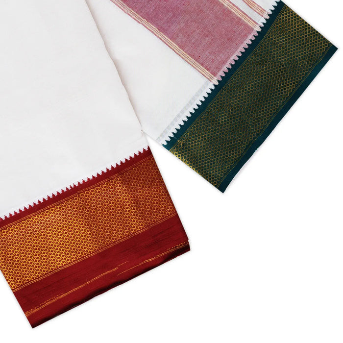 Veshti - 10 x 6 Yards | 16 Kan & Jari Border Design Vesti/ Half White Colour Dhoti for Men