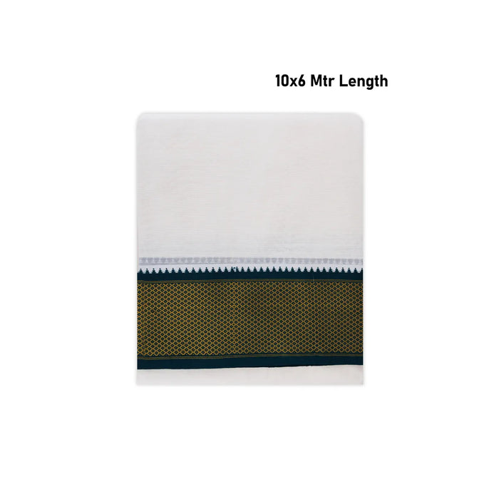 Veshti - 10 x 6 Yards | 16 Kan & Jari Border Design Vesti/ Half White Colour Dhoti for Men