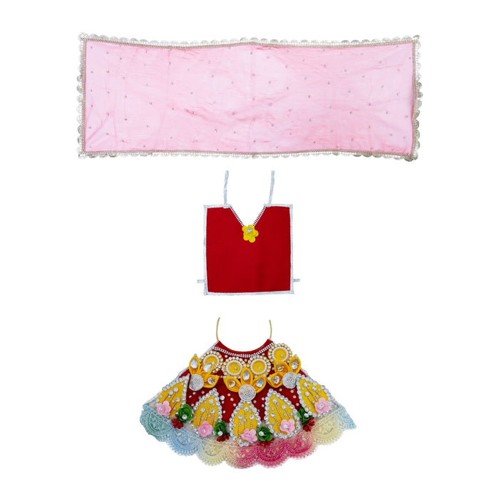 Devi Dress - 7 Inches | Stone Design Lehenga Patka/ Amman Pavadi / Mata Poshak / Devi Vastra For Deity