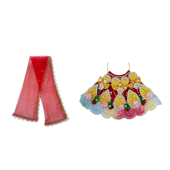 Devi Dress - 7 Inches | Stone Design Lehenga Patka/ Amman Pavadi / Mata Poshak / Devi Vastra For Deity