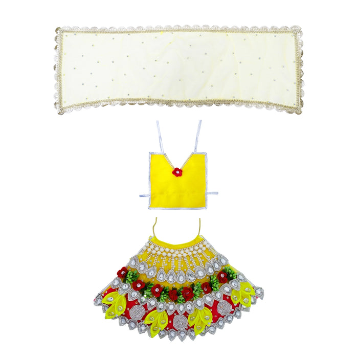 Devi Dress - 7 Inches | Stone Design Lehenga Patka/ Amman Pavadi / Mata Poshak / Devi Vastra For Deity
