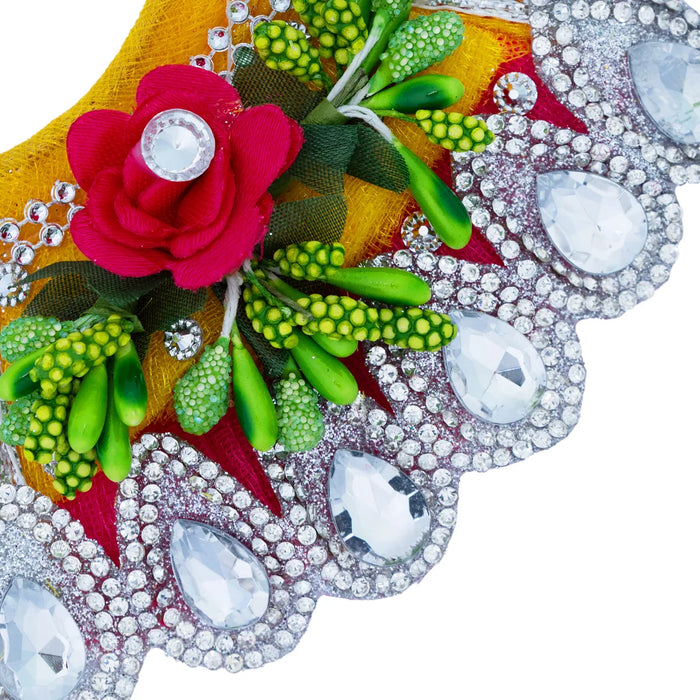 Devi Dress - 2 Inches | Mata Rani Poshak/ Lehenga Patka/ Stone Design Amman Pavadai For Deity Decor