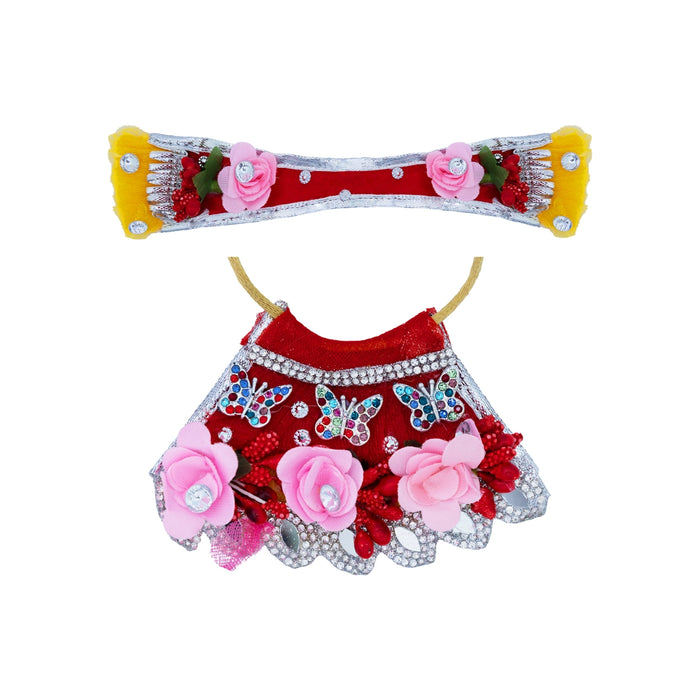 Devi Dress - 2 Inches | Mata Rani Poshak/ Lehenga Patka/ Stone Design Amman Pavadai For Deity Decor