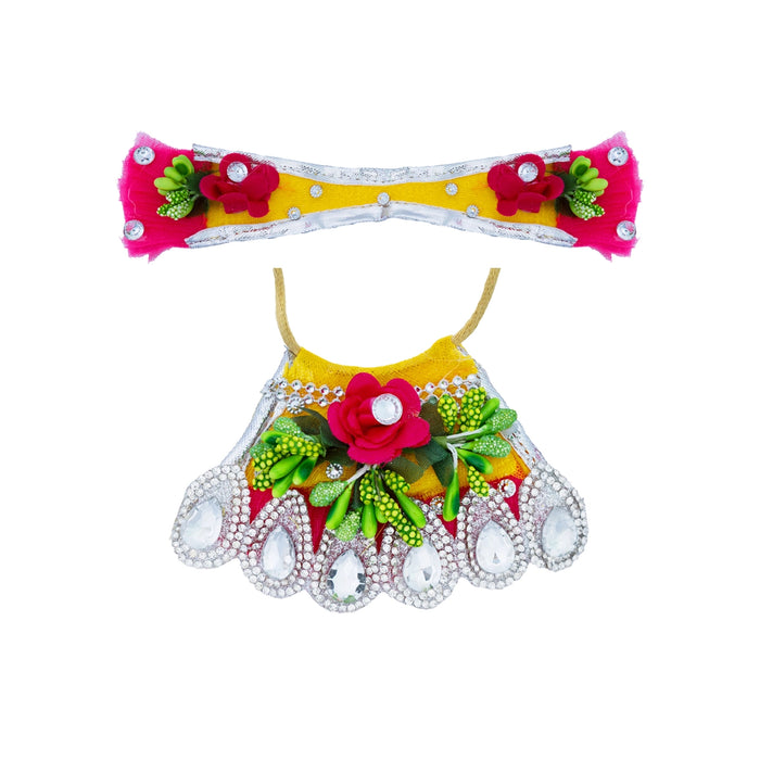 Devi Dress - 2 Inches | Mata Rani Poshak/ Lehenga Patka/ Stone Design Amman Pavadai For Deity Decor