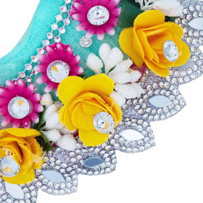 Devi Dress - 2 Inches | Mata Rani Poshak/ Lehenga Patka/ Stone Design Amman Pavadai For Deity Decor
