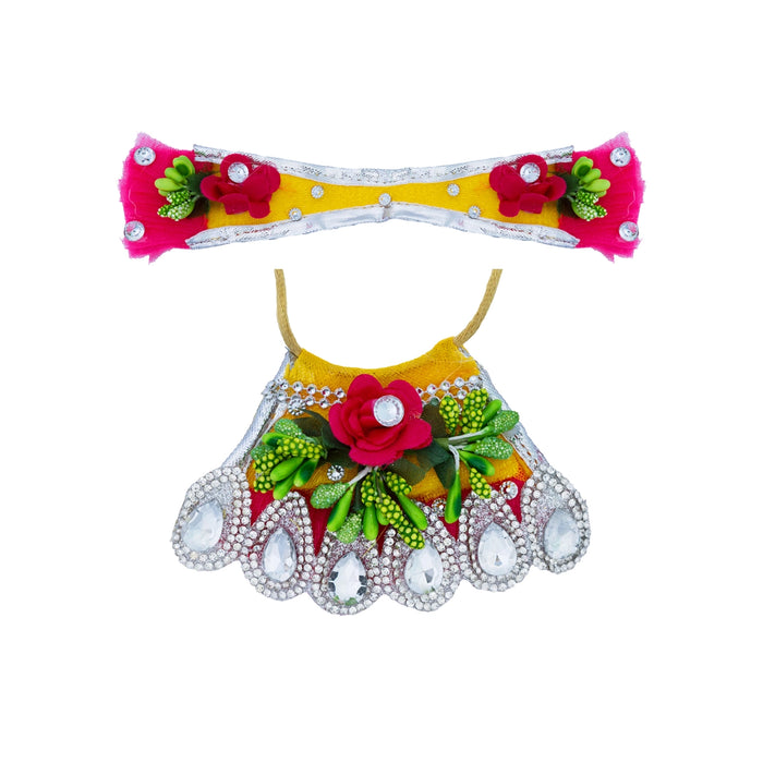 Devi Dress - 2 Inches | Mata Rani Poshak/ Lehenga Patka/ Stone Design Amman Pavadai For Deity Decor