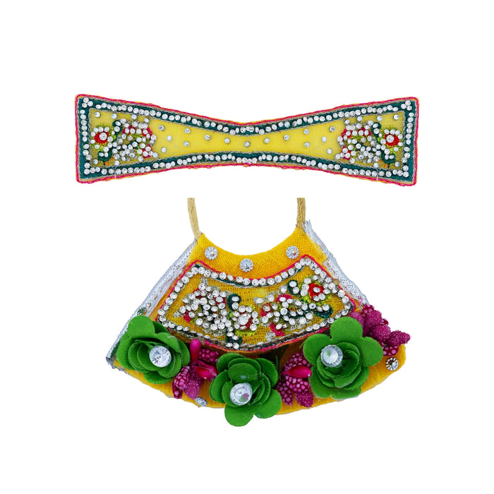 Devi Dress - 2 Inches | Mata Rani Poshak/ Lehenga Patka/ Stone Design Amman Pavadai For Deity Decor