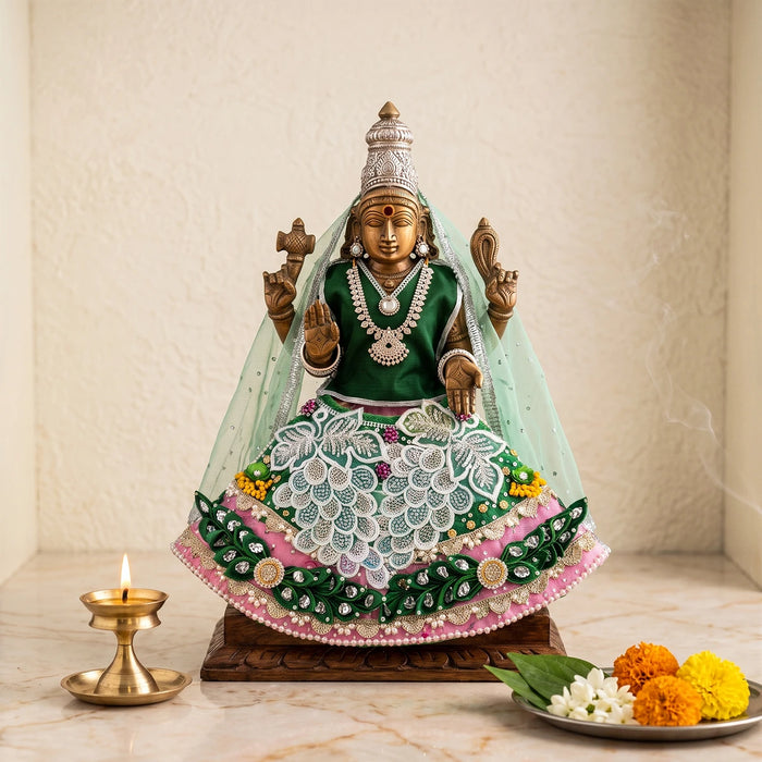 Devi Dress - 12 Inches | Mata Rani Poshak/ Lehenga Patka/ Amman Pavadai For Deity Decor