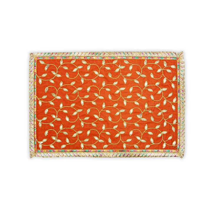 Asan Mat - 13 x 20 Inches | Jari Border Pooja Aasan/ Velvet Aasan Mat for Deity