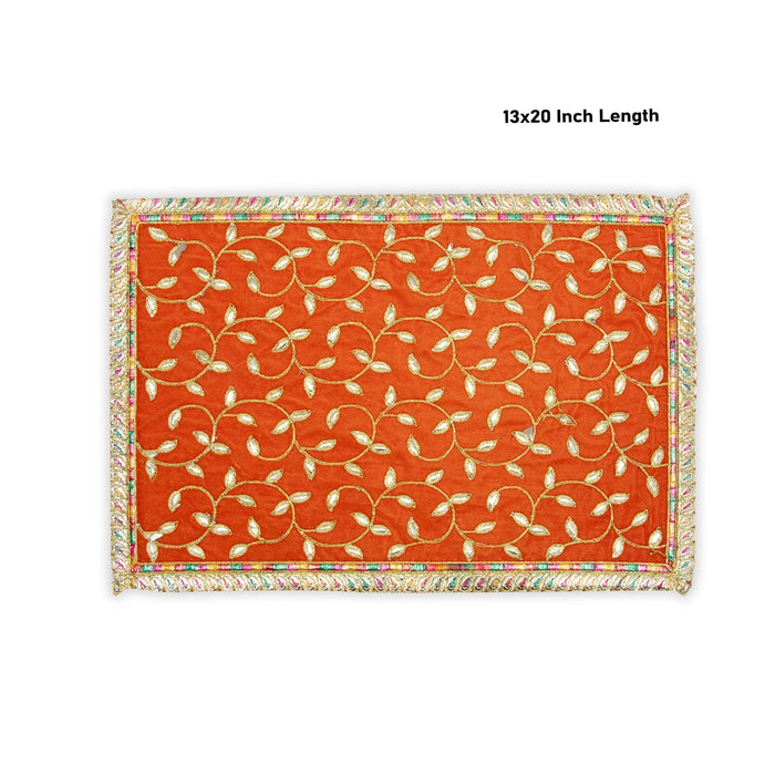 Asan Mat - 13 x 20 Inches | Jari Border Pooja Aasan/ Velvet Aasan Mat for Deity