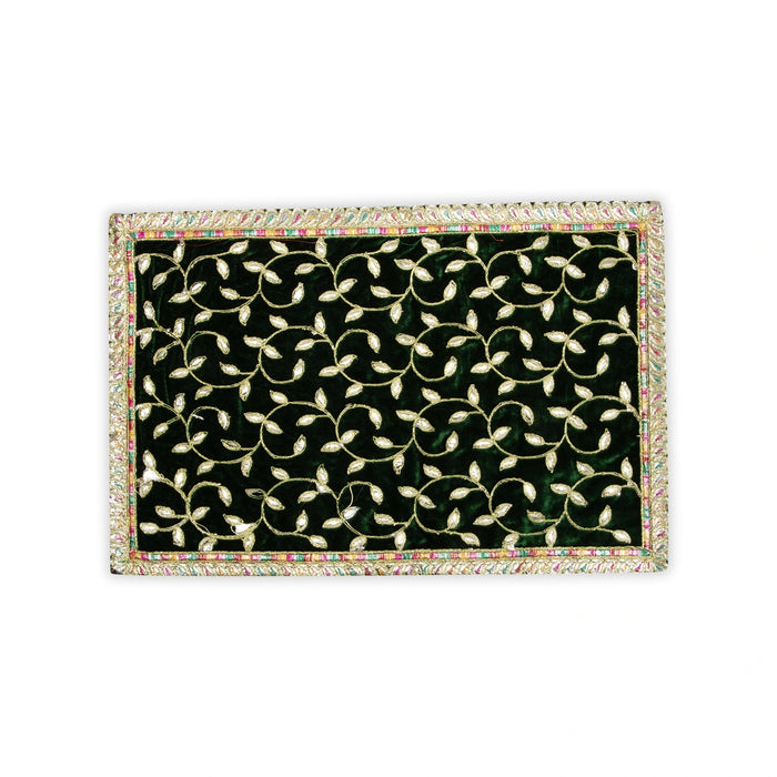 Asan Mat - 13 x 20 Inches | Jari Border Pooja Aasan/ Velvet Aasan Mat for Deity