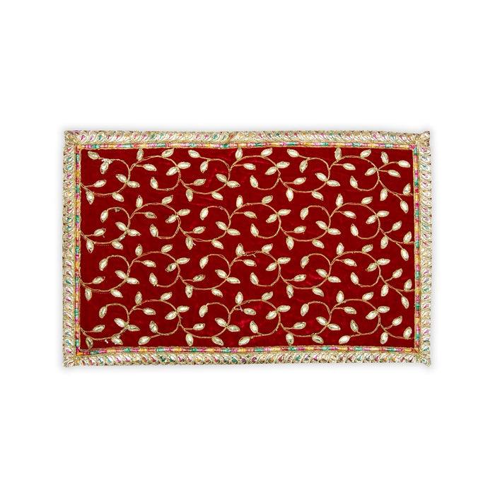 Asan Mat - 13 x 20 Inches | Jari Border Pooja Aasan/ Velvet Aasan Mat for Deity