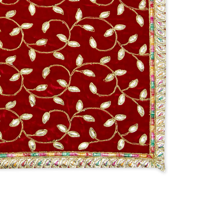 Asan Mat - 13 x 20 Inches | Jari Border Pooja Aasan/ Velvet Aasan Mat for Deity