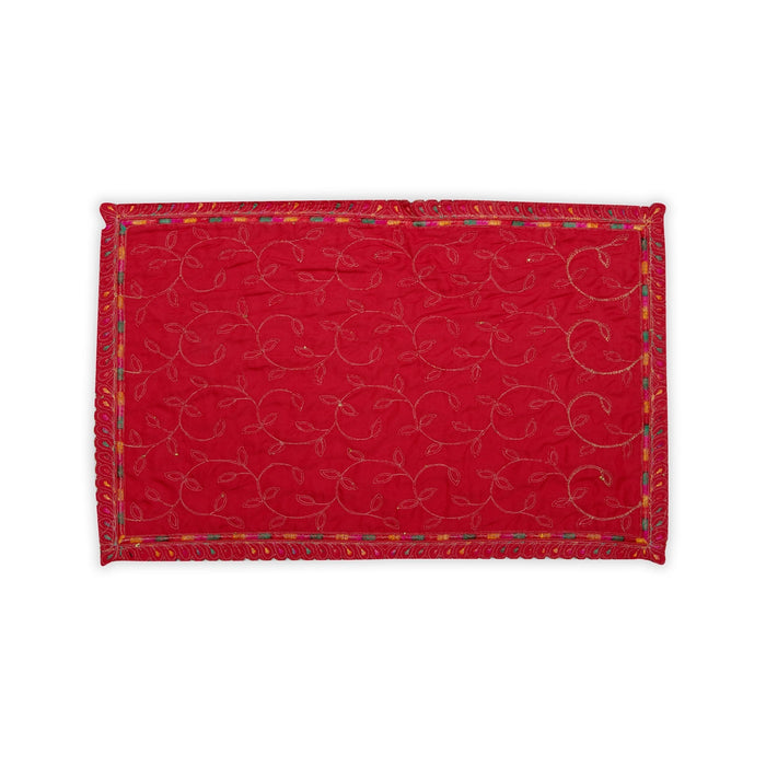 Asan Mat - 13 x 20 Inches | Jari Border Pooja Aasan/ Velvet Aasan Mat for Deity