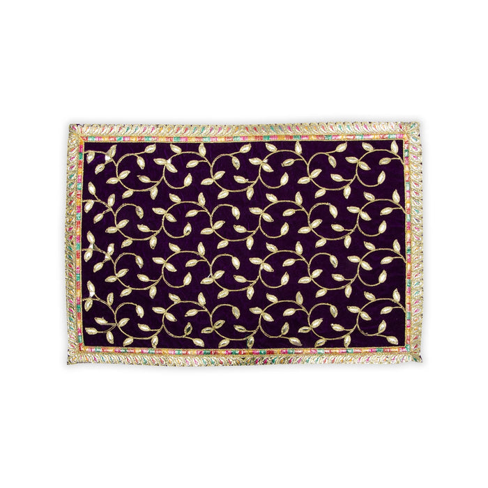 Asan Mat - 13 x 20 Inches | Jari Border Pooja Aasan/ Velvet Aasan Mat for Deity