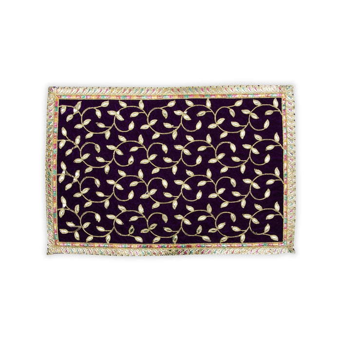 Asan Mat - 13 x 20 Inches | Jari Border Pooja Aasan/ Velvet Aasan Mat for Deity