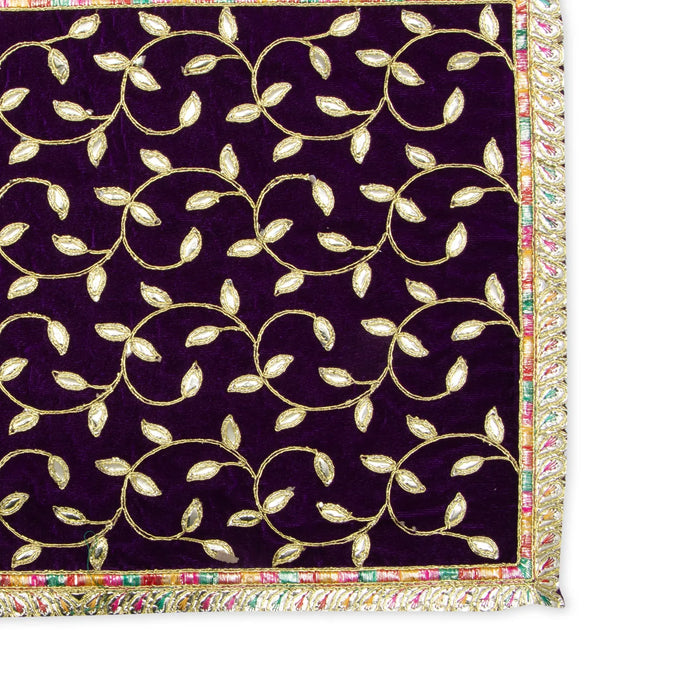 Asan Mat - 13 x 20 Inches | Jari Border Pooja Aasan/ Velvet Aasan Mat for Deity