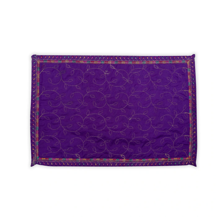 Asan Mat - 13 x 20 Inches | Jari Border Pooja Aasan/ Velvet Aasan Mat for Deity