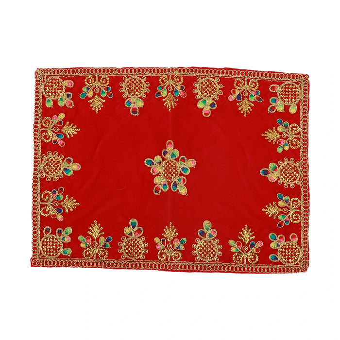 Velvet Aasan with Jari - 13.5 x 10 Inches | Pooja Asan/ Aasan for Deity