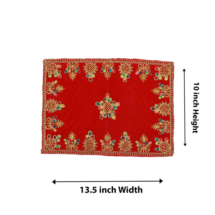 Velvet Aasan with Jari - 13.5 x 10 Inches | Pooja Asan/ Aasan for Deity