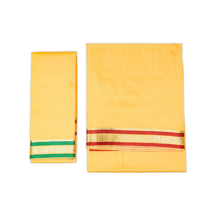 Veshti With Angavastram Set - 10 x 6 Yards | Ganga Jamuna Silk Vesti With Towel/ Dhoti & Thundu for Men