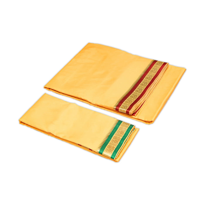 Veshti With Angavastram Set - 10 x 6 Yards | Ganga Jamuna Silk Vesti With Towel/ Dhoti & Thundu for Men