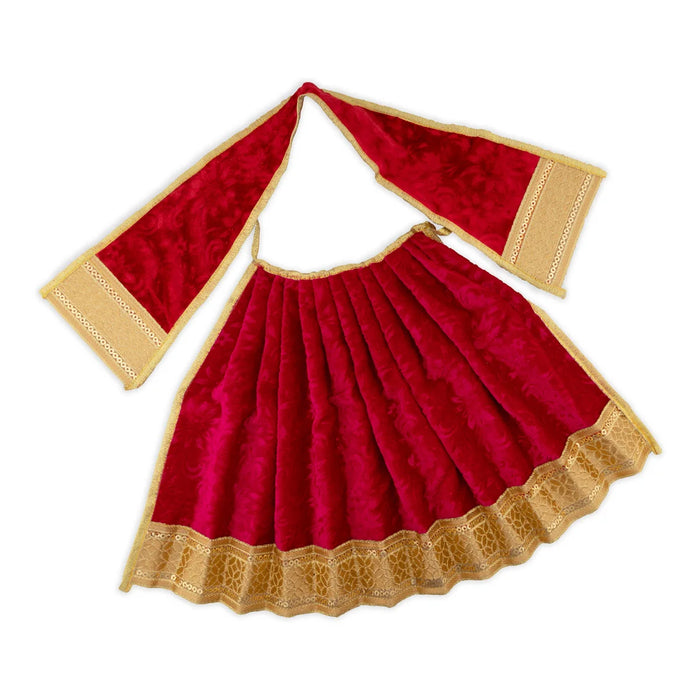 Amman Pavadai - 10 Inches | Velvet with Jari Border Lehenga Patka/ Mata Dress for Deity