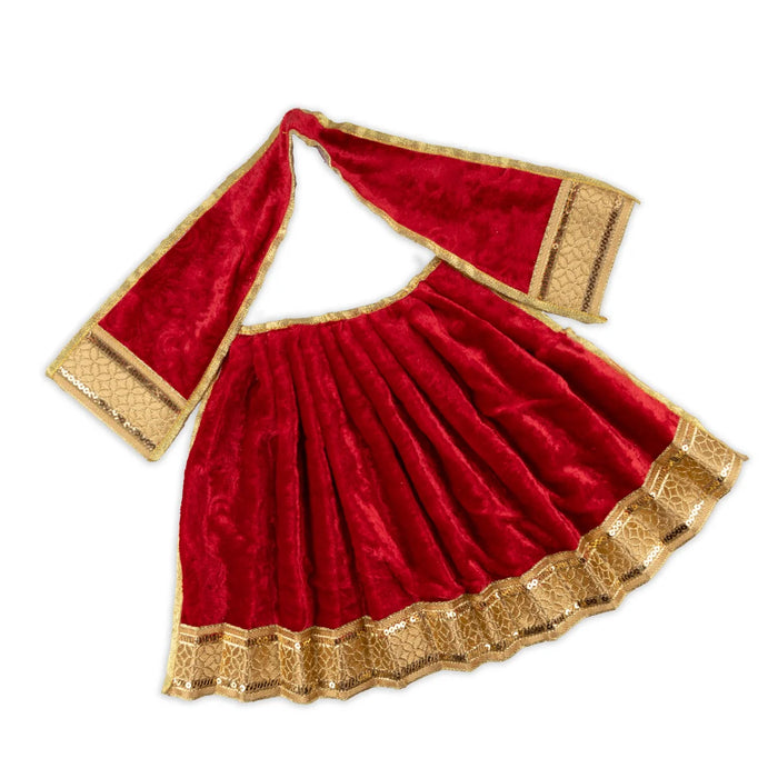 Amman Pavadai - 10 Inches | Velvet with Jari Border Lehenga Patka/ Mata Dress for Deity