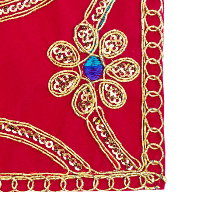 Pooja Aasan - 4 x 6 Inches | Velvet With Embroidery Design Mat / Chowki Cloth for Deity