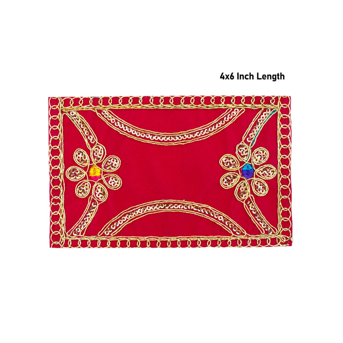 Pooja Aasan - 4 x 6 Inches | Velvet With Embroidery Design Mat / Chowki Cloth for Deity