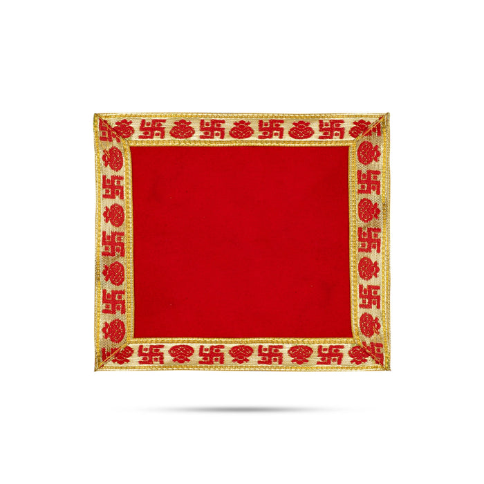 Velvet Aasan - 7 x 7 Inches | Red Colour Pooja Mat/ Decorative Chowki Cloth